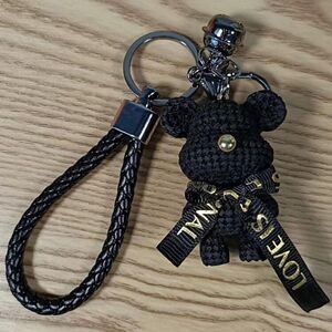 Black Bear Keychain with Braided Strap